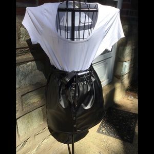 White/Black Faux Leather Bottom Dress